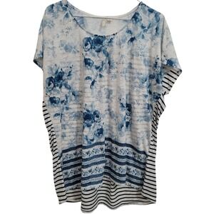 EST 1946 Blue Floral Stripe Poncho Tunic Top Shirt Womens 18/20